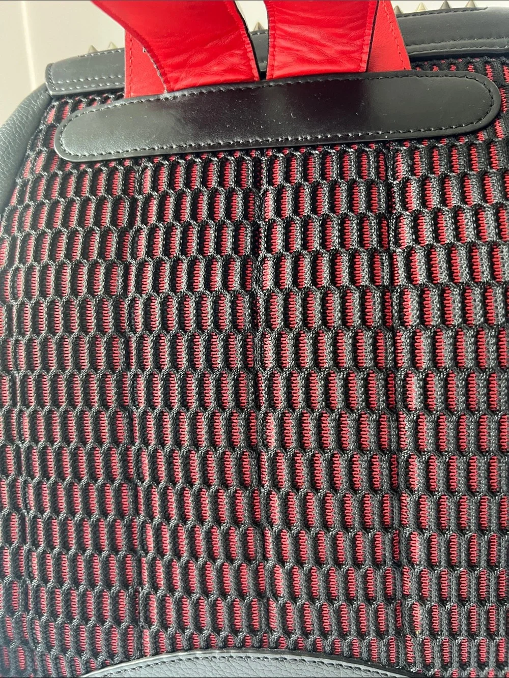 Christian Louboutin SPIKED EXPLORAFUNK Black Leather Studded Backpack Red